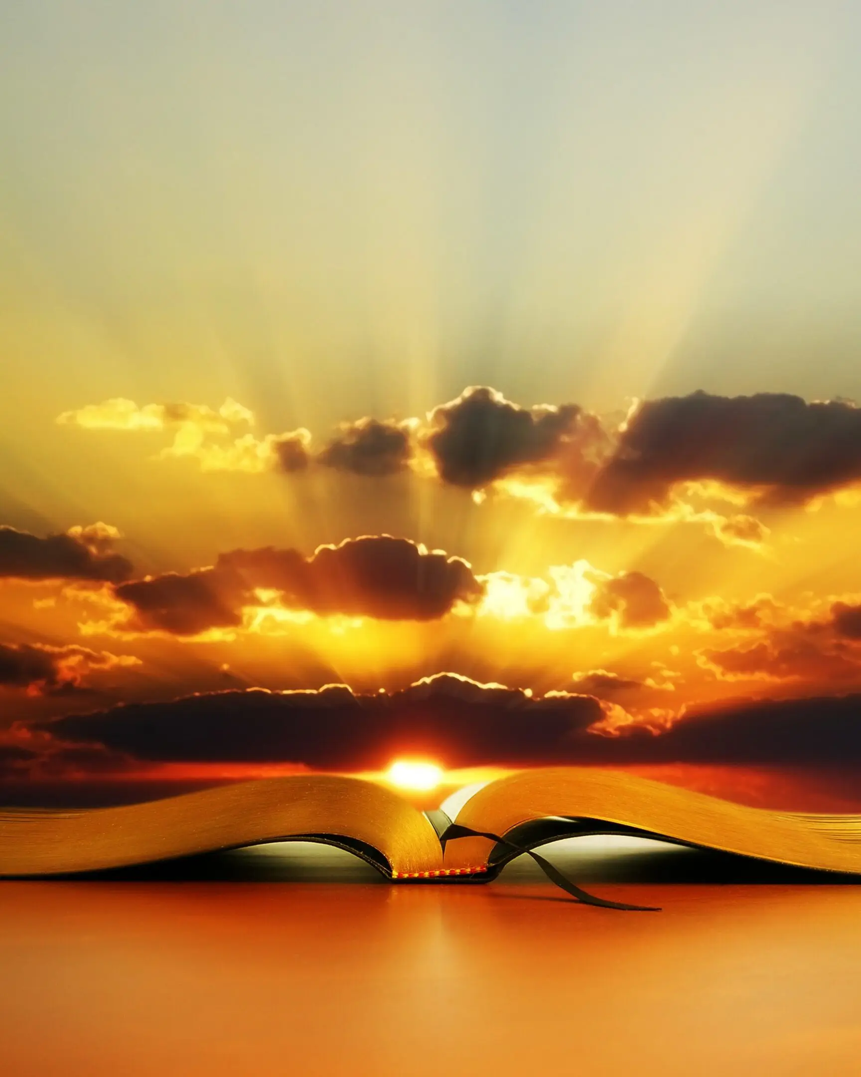 Book and dramatic sunset sky