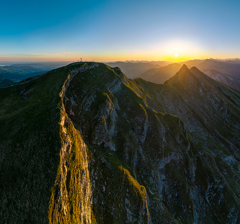 Mountain peak at sunrise panoramic view