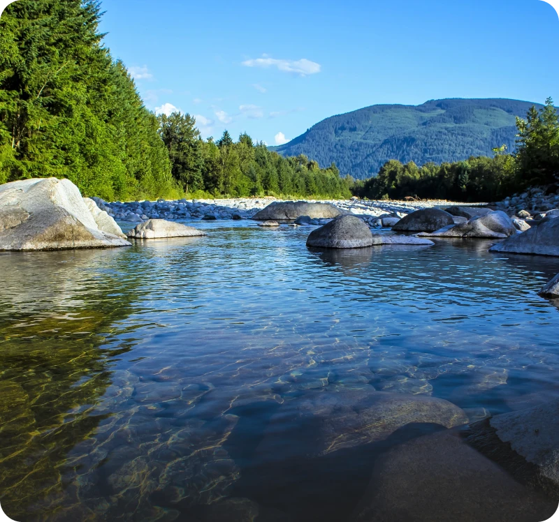 Scenic river with mountainous backdrop